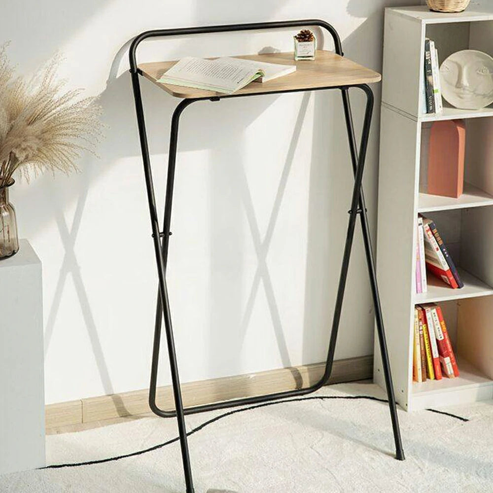 LIVARA Standing Desk Table - Ergonomic 98cm Height, Iron Frame with MDF Wood Top, 19mm Reinforced Steel Tubes, Compact Balcony Workstation - Black