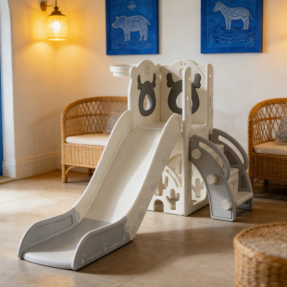 LIVARA Kids Slide Foldable Design Anti-Slip Steps Stable Structure Three-Section Long Slide for Indoor & Outdoor Play - Grey