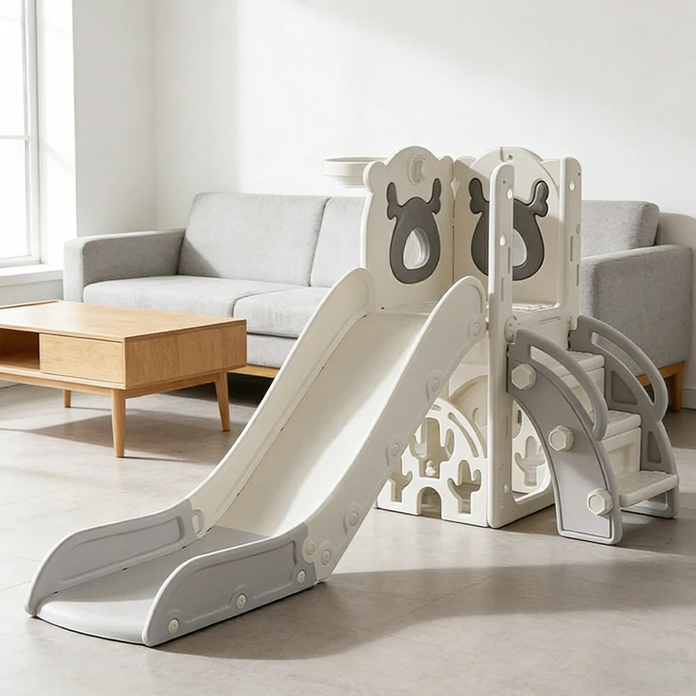 LIVARA Kids Slide Foldable Design Anti-Slip Steps Stable Structure Three-Section Long Slide for Indoor & Outdoor Play - Grey