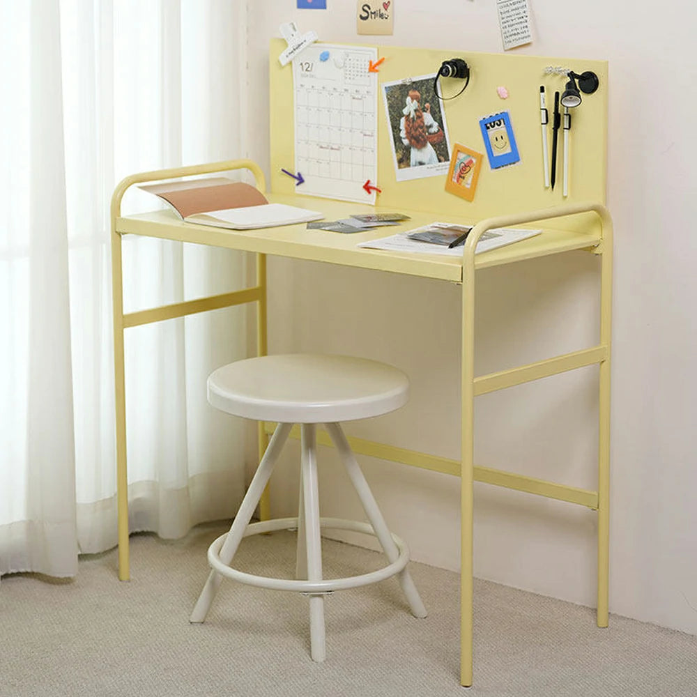 LIVARA Magnetic Pegboard Study Desk - Space Saving Iron Writing Table with Back Panel Organiser, Heavy Duty Metal Frame - Yellow