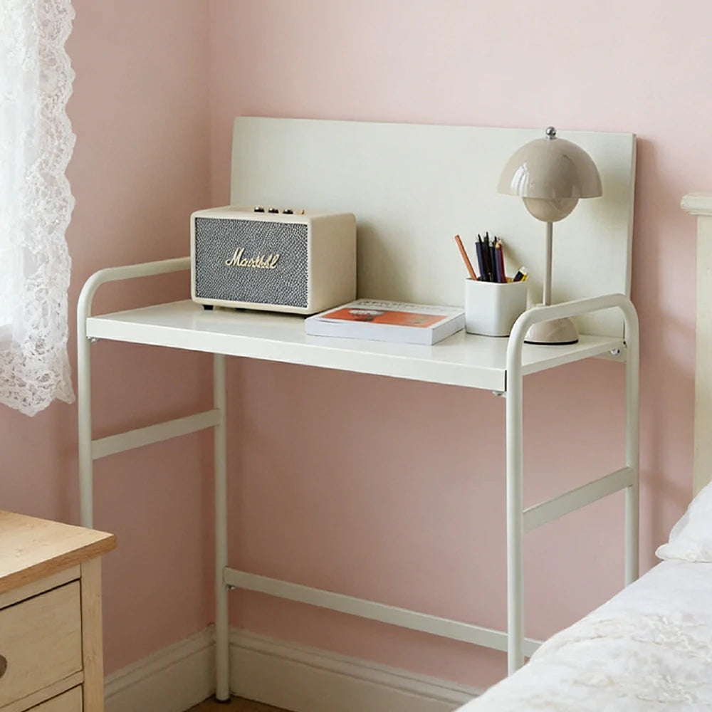 LIVARA Magnetic Pegboard Study Desk - Space Saving Iron Writing Table with Back Panel Organiser, Heavy Duty Metal Frame - White