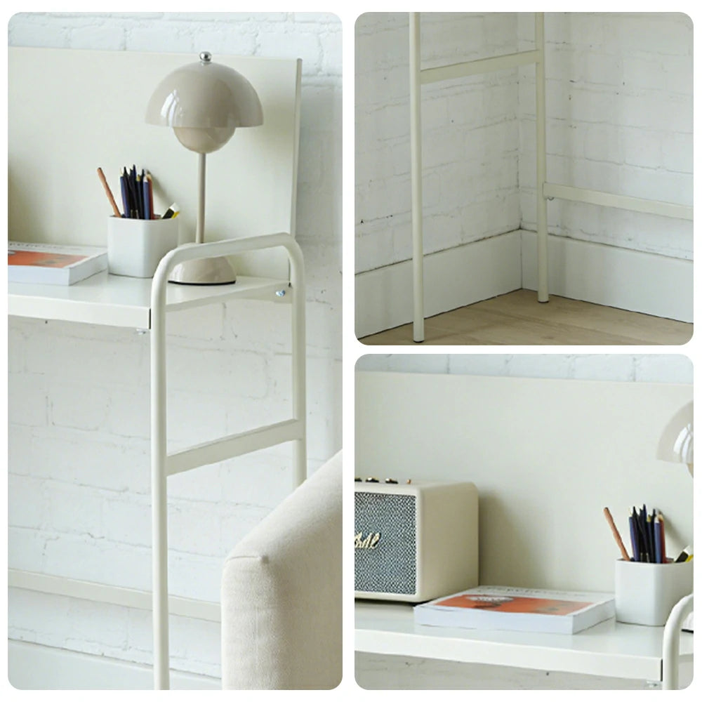 LIVARA Magnetic Pegboard Study Desk - Space Saving Iron Writing Table with Back Panel Organiser, Heavy Duty Metal Frame - White