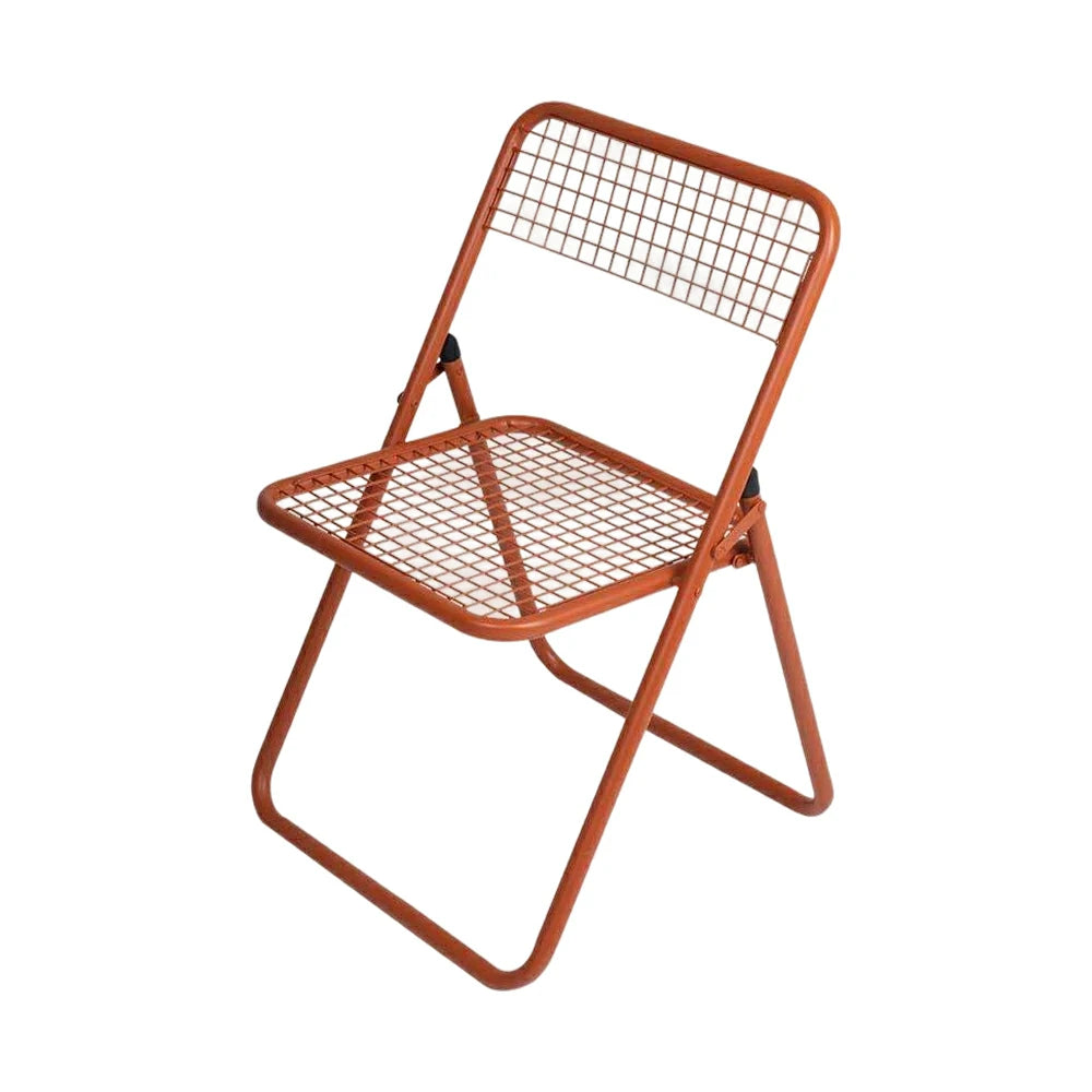 LIVARA Folding Study Chair - Space Saving Mesh Seat Iron Frame Chair, Heavy Duty 150kg Support Stackable Design - Orange