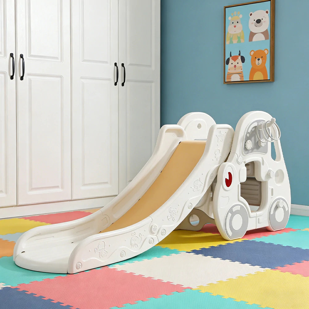 LIVARA Kids Slide Wider Sliding Surface Triangular Support Structure Foldable Design Interactive Play - Khaki