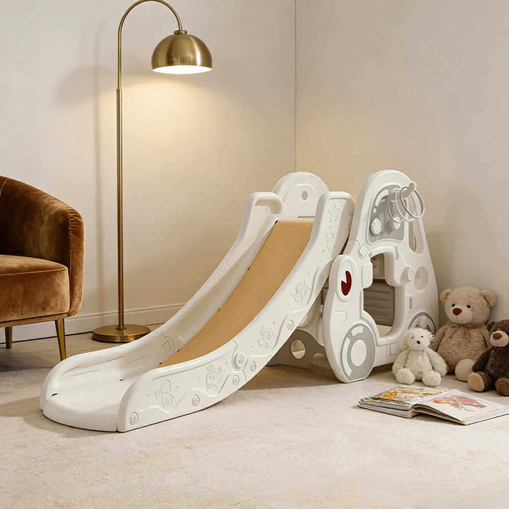 LIVARA Kids Slide Wider Sliding Surface Triangular Support Structure Foldable Design Interactive Play - Khaki