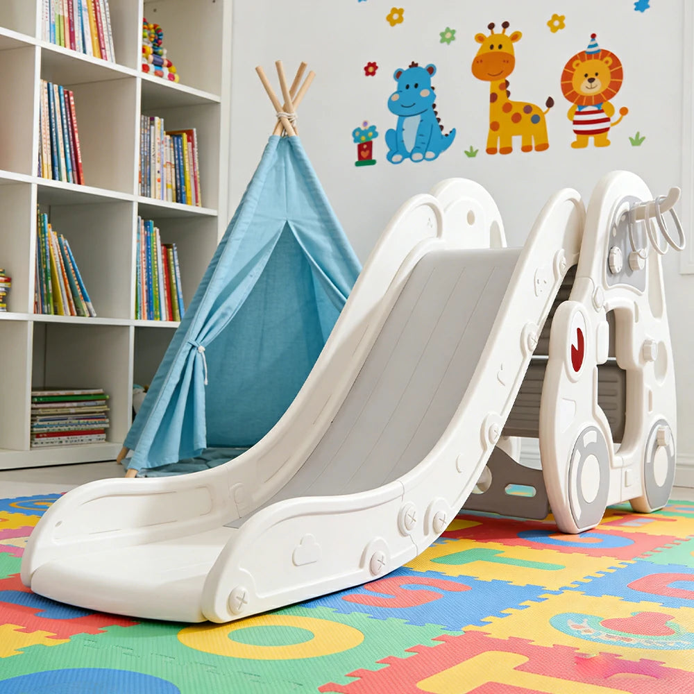 LIVARA Kids Slide Wider Sliding Surface Triangular Support Structure Foldable Design Interactive Play - Grey