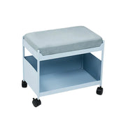 LIVARA Mobile Storage Ottoman Trolley - Iron Frame Rolling Side Table with Cushion Seat Organiser Cart Design - Blue