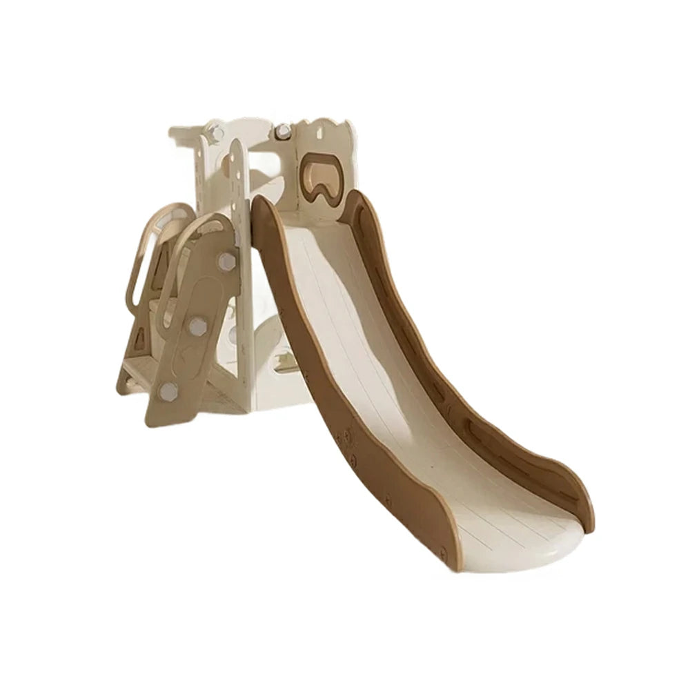 LIVARA Kids Slide Three-Section Long Slide Anti-Slip Steps Reinforced Frame Space-Saving Foldable Design - Coffee