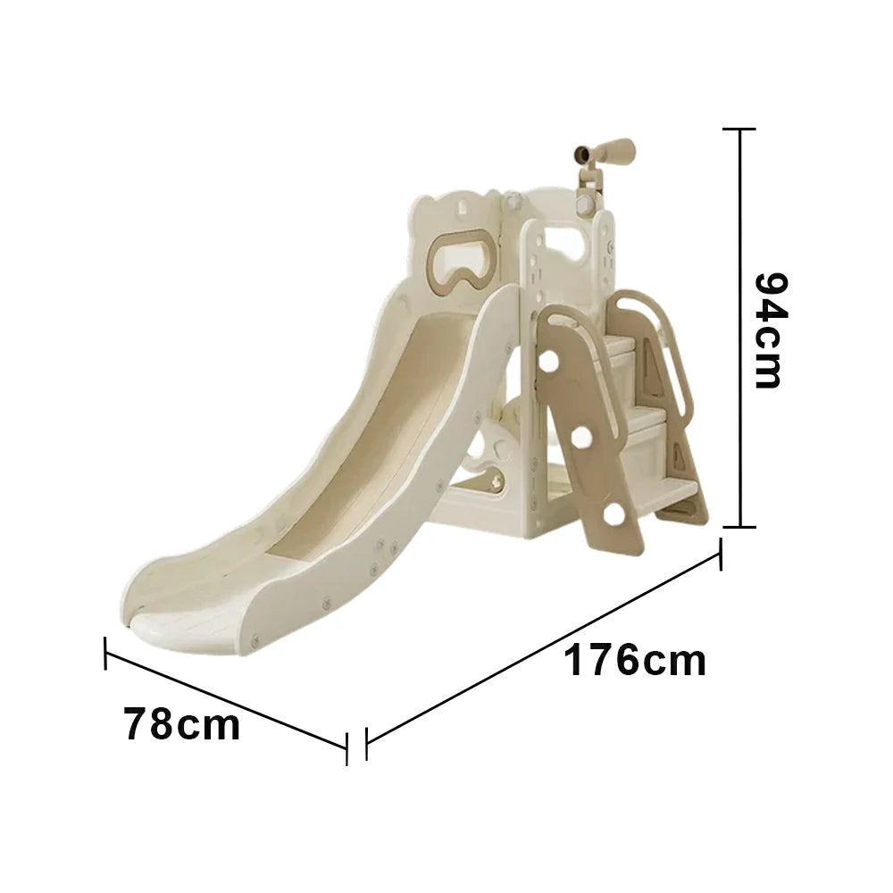 LIVARA Kids Slide Three-Section Long Slide Anti-Slip Steps Reinforced Frame Space-Saving Foldable Design - Khaki