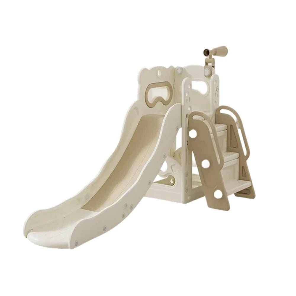 LIVARA Kids Slide Three-Section Long Slide Anti-Slip Steps Reinforced Frame Space-Saving Foldable Design - Khaki