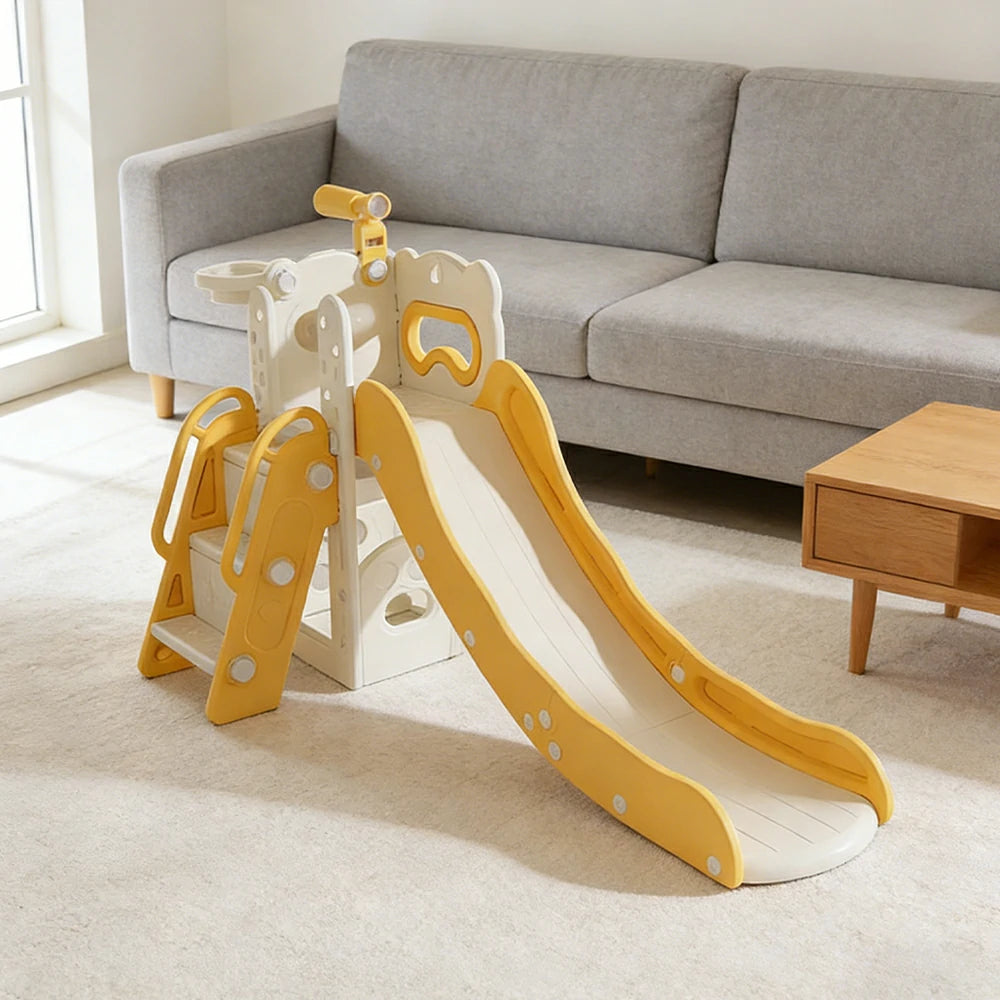 LIVARA Kids Slide Three-Section Long Slide Anti-Slip Steps Reinforced Frame Space-Saving Foldable Design - Yellow