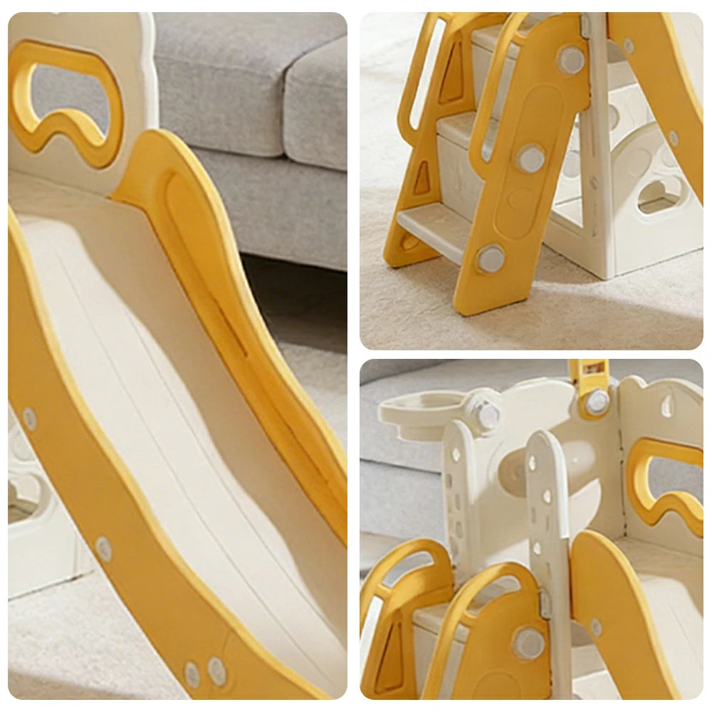 LIVARA Kids Slide Three-Section Long Slide Anti-Slip Steps Reinforced Frame Space-Saving Foldable Design - Yellow