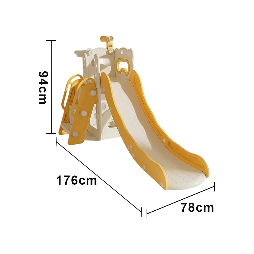 LIVARA Kids Slide Three-Section Long Slide Anti-Slip Steps Reinforced Frame Space-Saving Foldable Design - Yellow