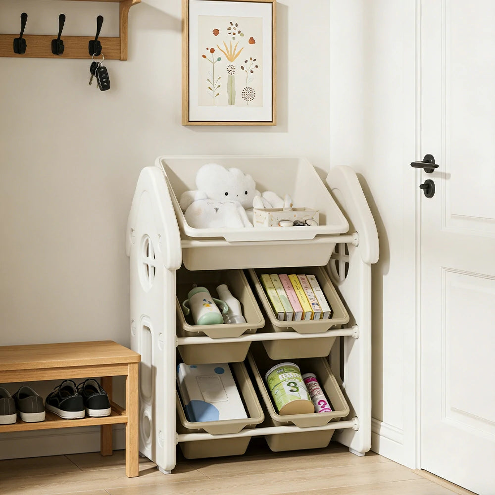 LIVARA Storage Organiser Multi-Tier Design Strong Load-Bearing Structure Anti-Drop Stable Freestanding Storage - White