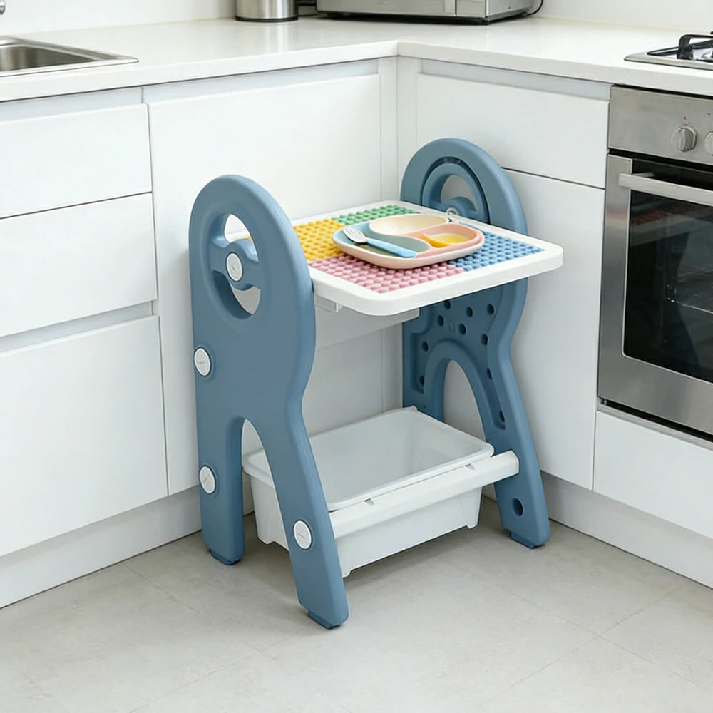 LIVARA Dual-purpose Art Table, Building Blocks Play, Ergonomic Design, Smooth Rounded Surface, Convenient Storage Drawer - Blue