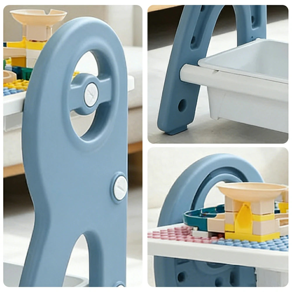 LIVARA Dual-purpose Art Table, Building Blocks Play, Ergonomic Design, Smooth Rounded Surface, Convenient Storage Drawer - Blue