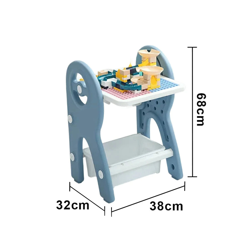 LIVARA Dual-purpose Art Table, Building Blocks Play, Ergonomic Design, Smooth Rounded Surface, Convenient Storage Drawer - Blue