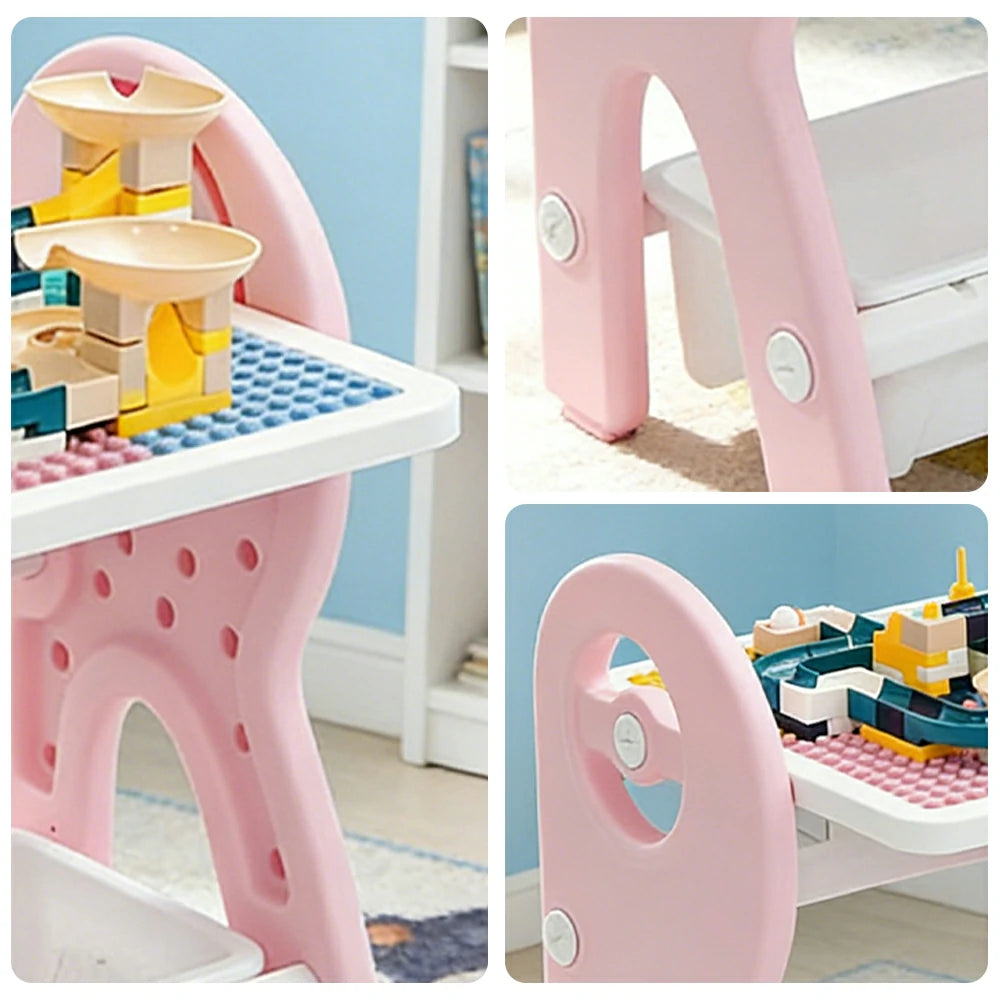 LIVARA Dual-purpose Art Table, Building Blocks Play, Ergonomic Design, Smooth Rounded Surface, Convenient Storage Drawer - Pink