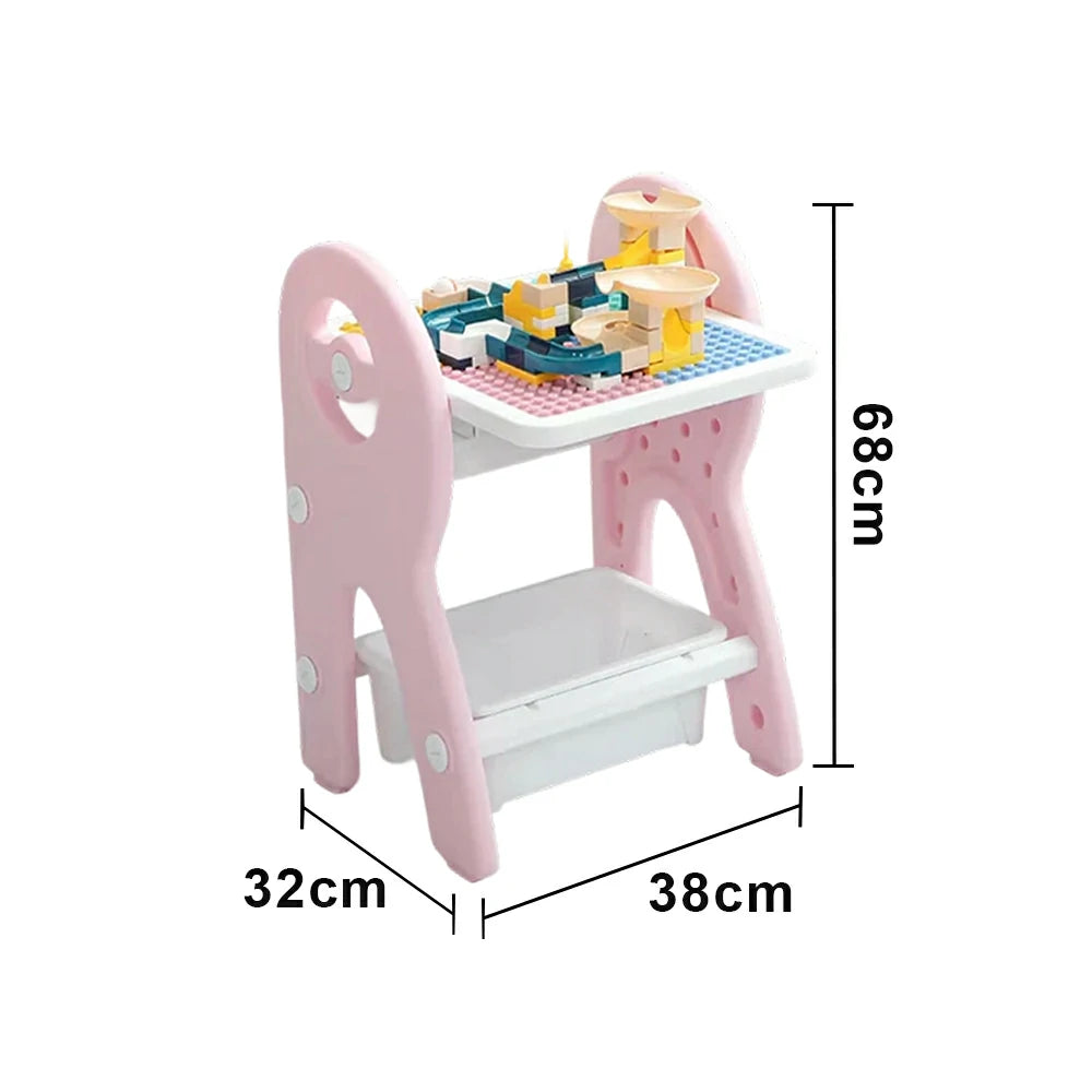 LIVARA Dual-purpose Art Table, Building Blocks Play, Ergonomic Design, Smooth Rounded Surface, Convenient Storage Drawer - Pink