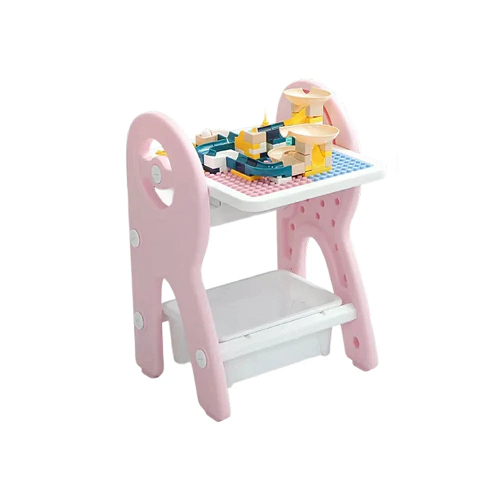 LIVARA Dual-purpose Art Table, Building Blocks Play, Ergonomic Design, Smooth Rounded Surface, Convenient Storage Drawer - Pink