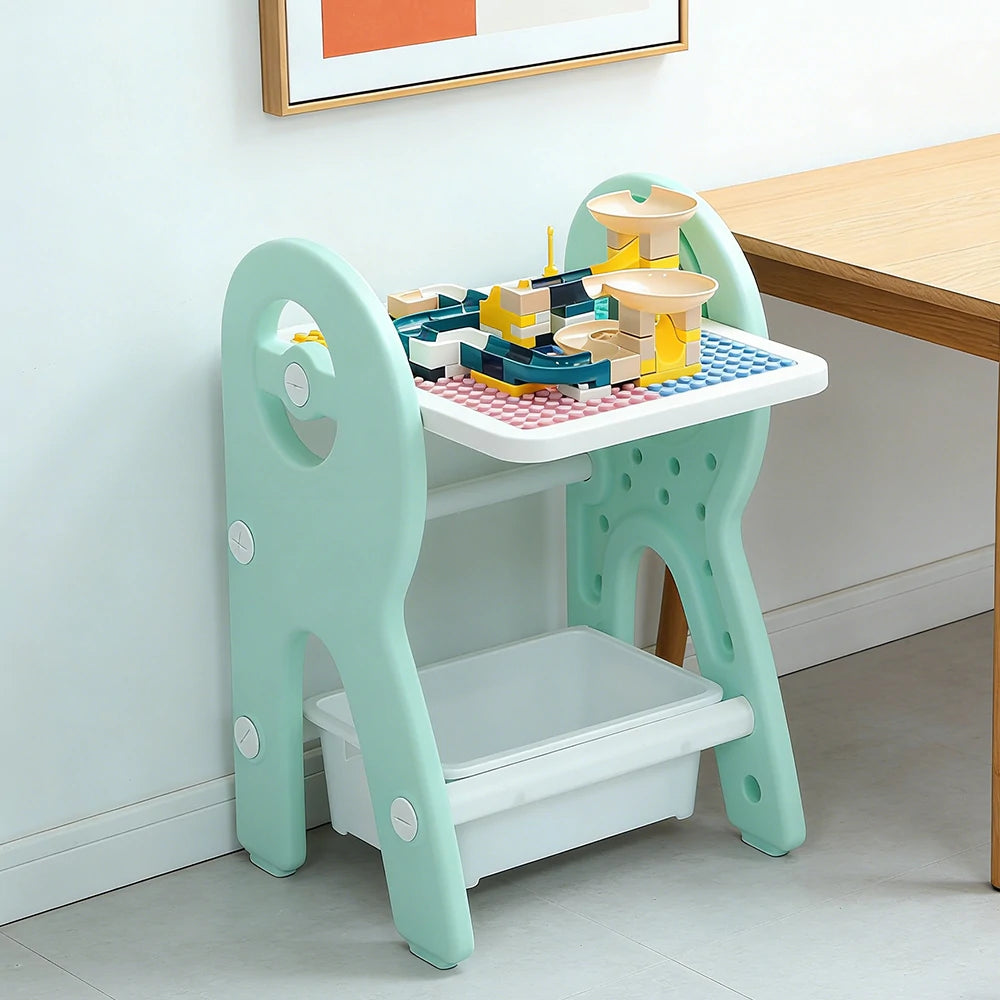 LIVARA Dual-purpose Art Table, Building Blocks Play, Ergonomic Design, Smooth Rounded Surface, Convenient Storage Drawer - Green