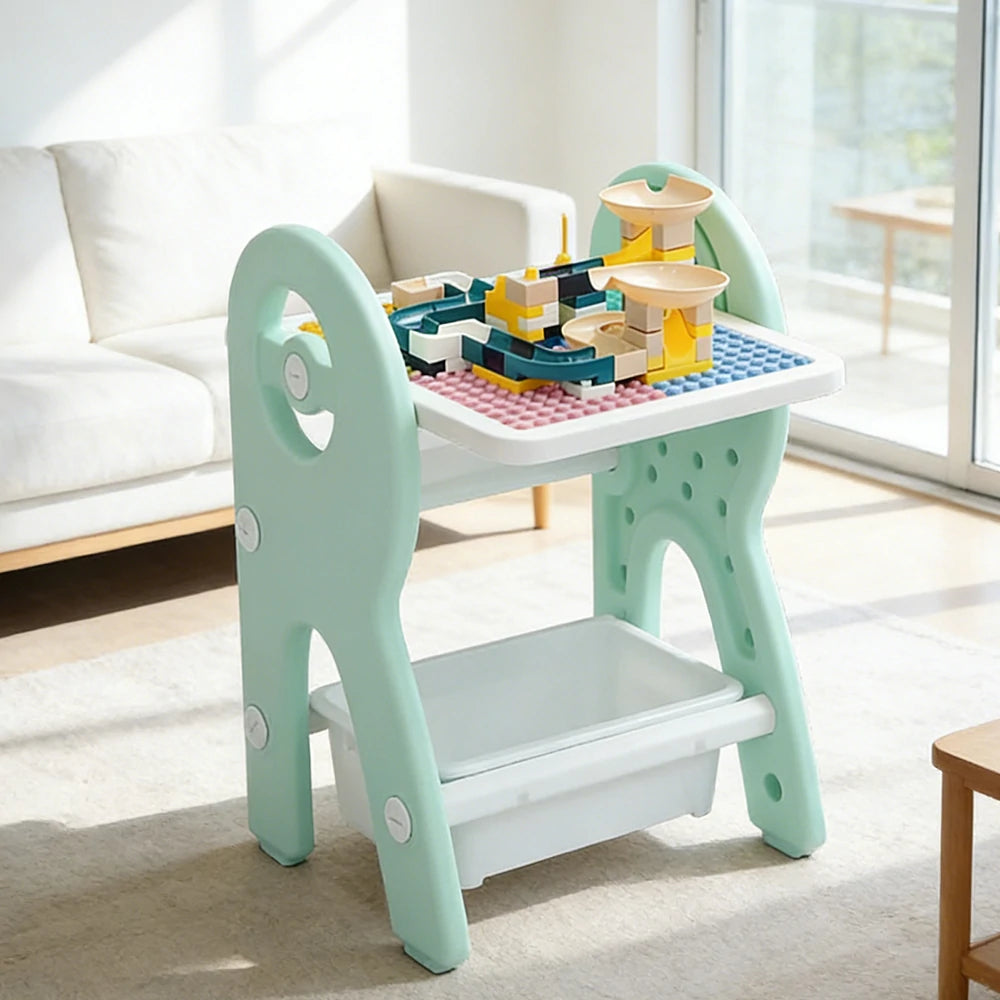 LIVARA Dual-purpose Art Table, Building Blocks Play, Ergonomic Design, Smooth Rounded Surface, Convenient Storage Drawer - Green