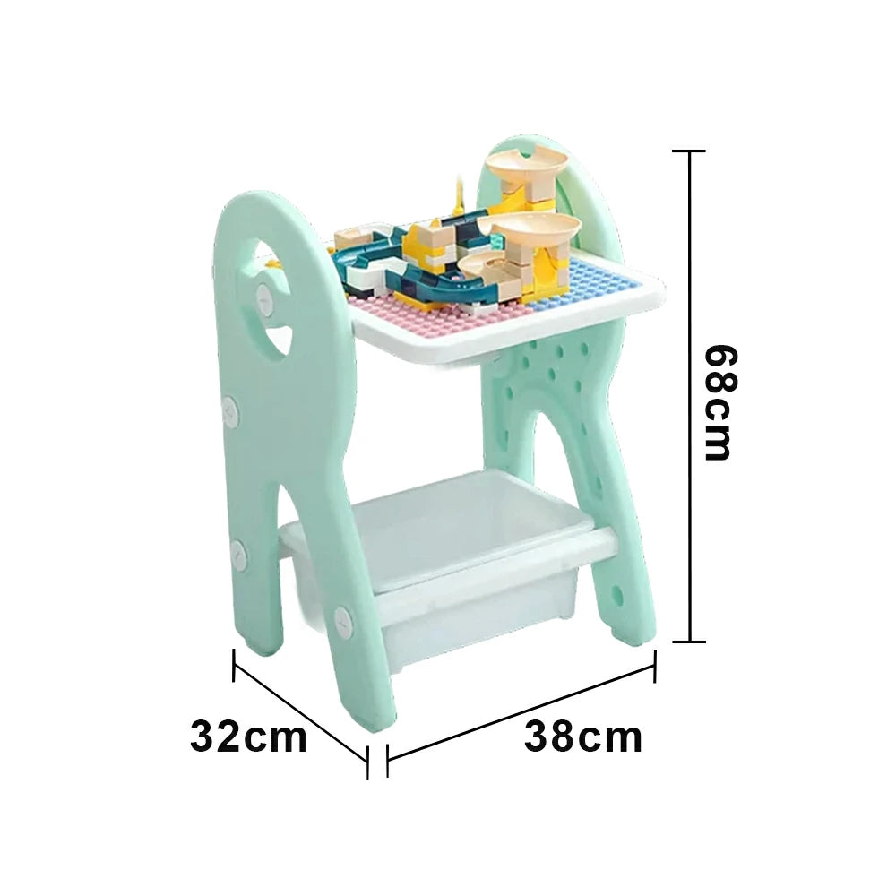 LIVARA Dual-purpose Art Table, Building Blocks Play, Ergonomic Design, Smooth Rounded Surface, Convenient Storage Drawer - Green