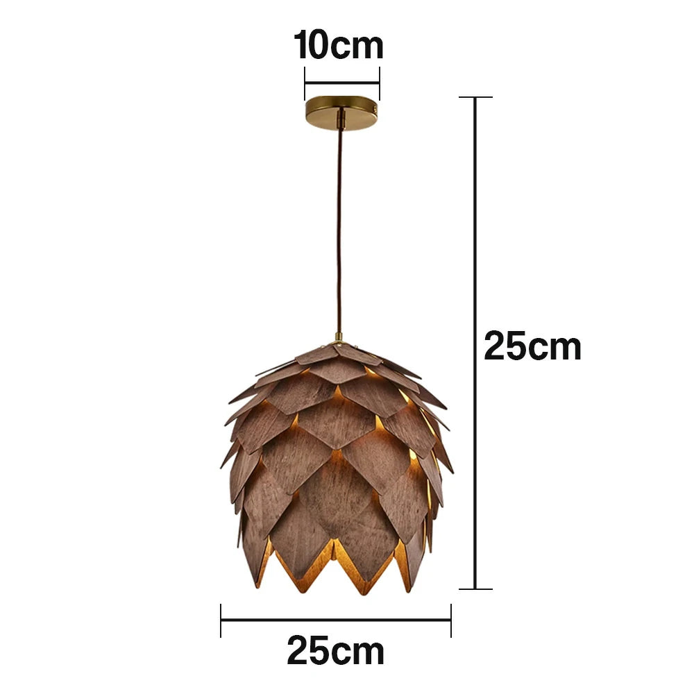 LIVARA 25/40/60cm Pinecone Pendant Light, Handcrafted Basswood Lampshade with E27 LED Bulb Included, Nordic Natural Style Ceiling Lamp - Walnut