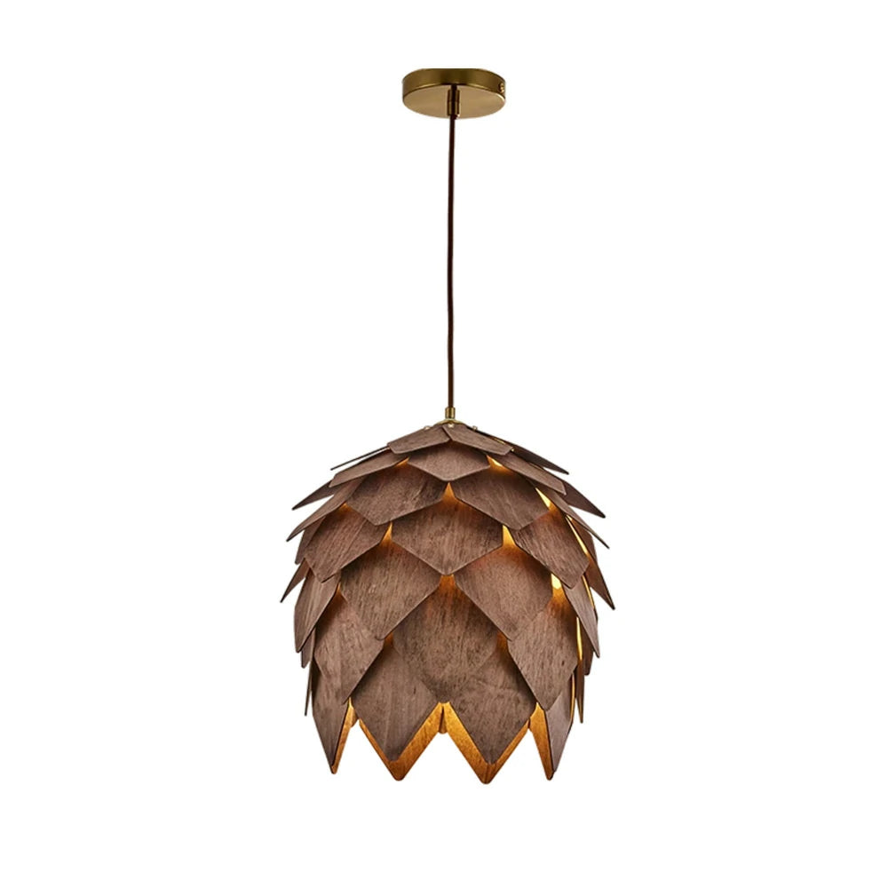 LIVARA 25/40/60cm Pinecone Pendant Light, Handcrafted Basswood Lampshade with E27 LED Bulb Included, Nordic Natural Style Ceiling Lamp - Walnut