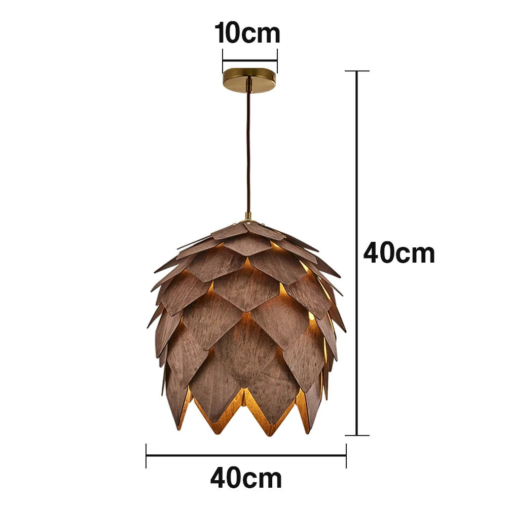 LIVARA 25/40/60cm Pinecone Pendant Light, Handcrafted Basswood Lampshade with E27 LED Bulb Included, Nordic Natural Style Ceiling Lamp - Walnut
