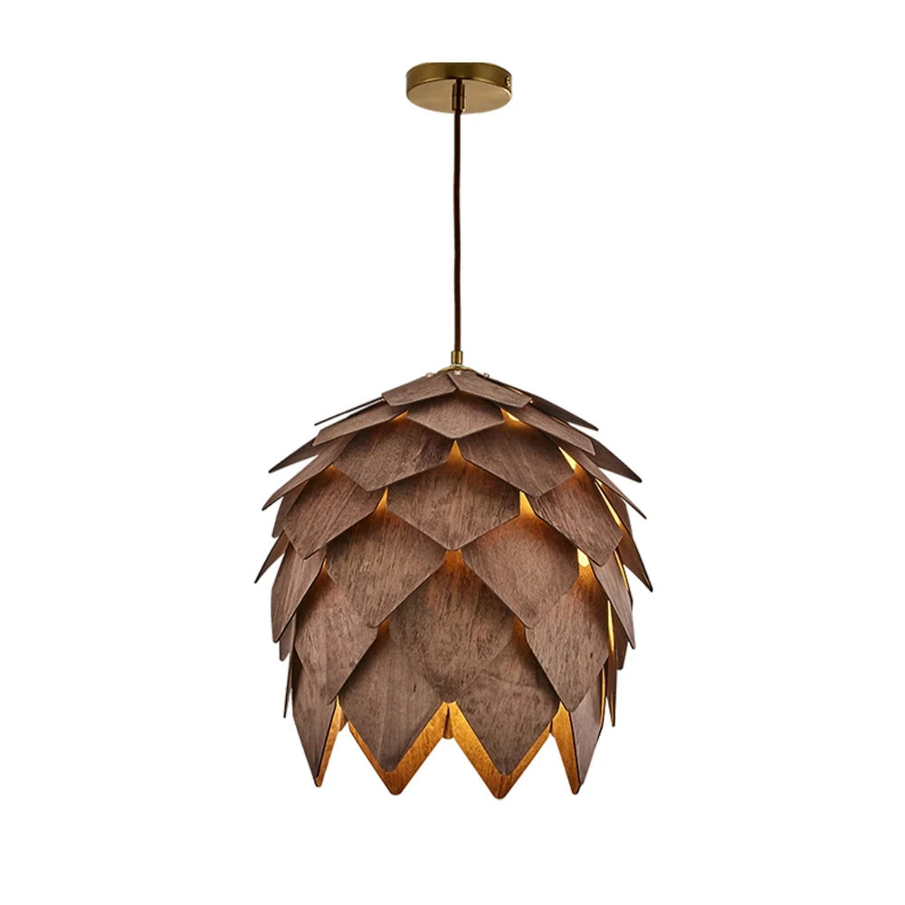LIVARA 25/40/60cm Pinecone Pendant Light, Handcrafted Basswood Lampshade with E27 LED Bulb Included, Nordic Natural Style Ceiling Lamp - Walnut