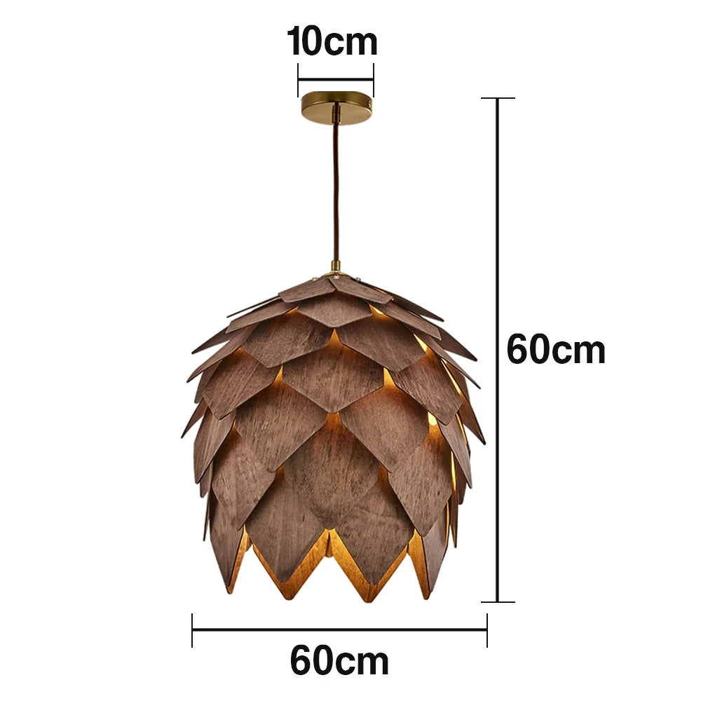 LIVARA 25/40/60cm Pinecone Pendant Light, Handcrafted Basswood Lampshade with E27 LED Bulb Included, Nordic Natural Style Ceiling Lamp - Walnut
