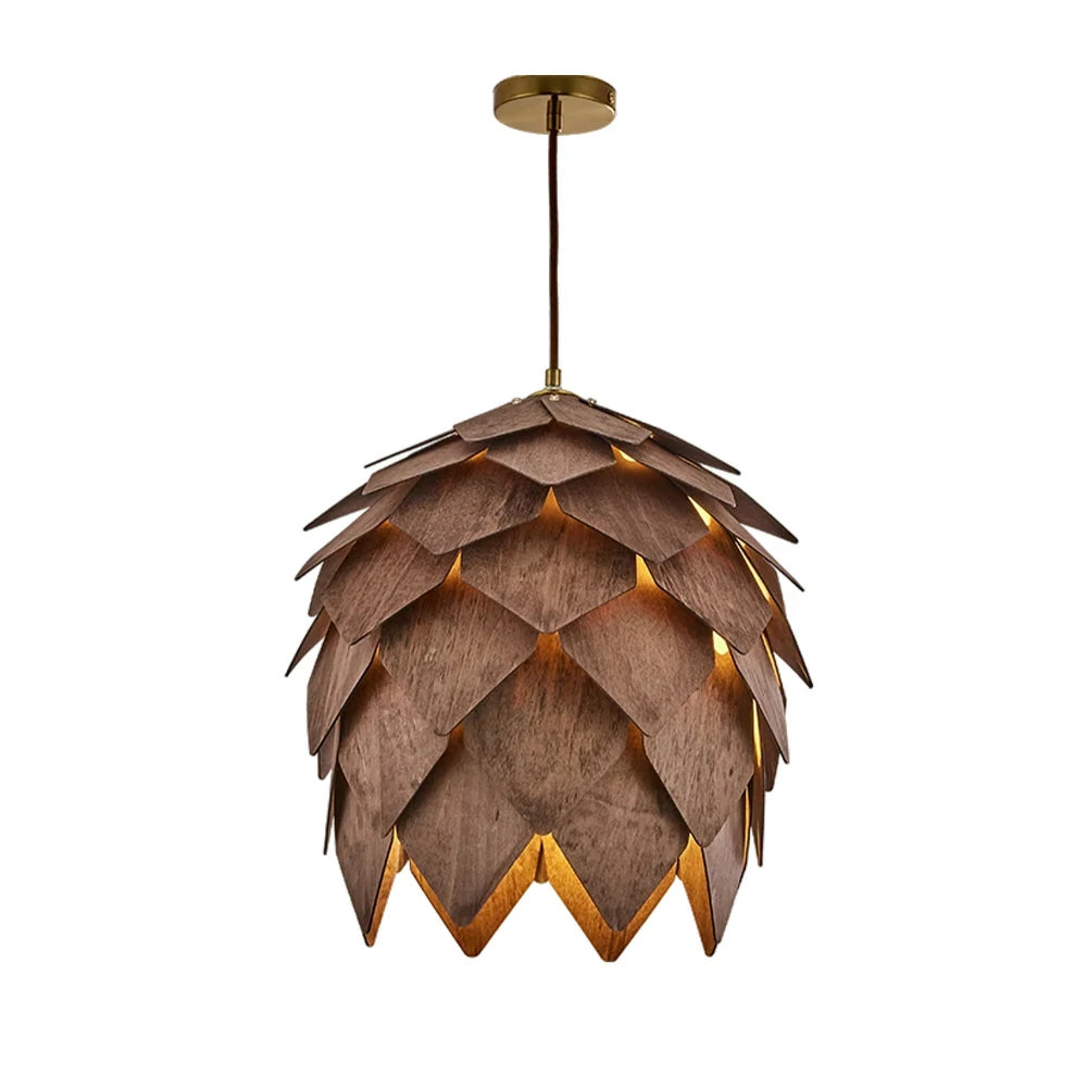 LIVARA 25/40/60cm Pinecone Pendant Light, Handcrafted Basswood Lampshade with E27 LED Bulb Included, Nordic Natural Style Ceiling Lamp - Walnut