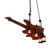 LIVARA Bass Guitar Pendant Light with 6x4W Edison Bulbs, Retro Industrial Style Solid Wood Ceiling Lamp