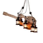 LIVARA Guitar Pendant Light with 6x4W Edison Bulbs, Retro Industrial Solid Wood Ceiling Lamp