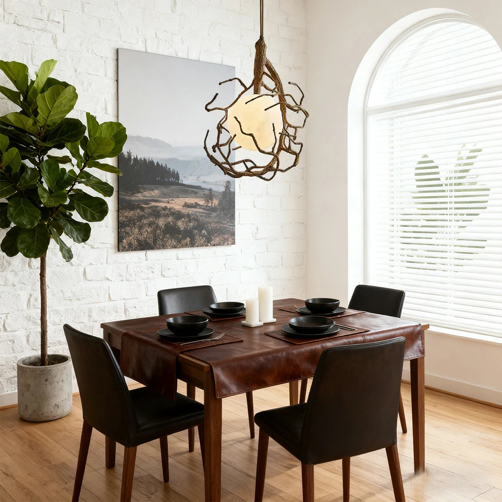 LIVARA Branch Moon Pendant Light A with Warm Light, 3D Printed Moon Shade Resin Tree Design Ceiling Lamp