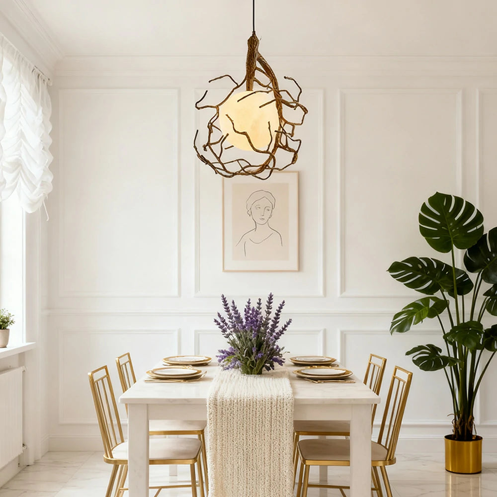 LIVARA Branch Moon Pendant Light A with Warm Light, 3D Printed Moon Shade Resin Tree Design Ceiling Lamp