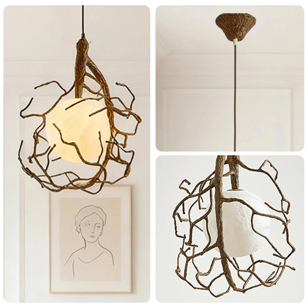 LIVARA Branch Moon Pendant Light A with Warm Light, 3D Printed Moon Shade Resin Tree Design Ceiling Lamp