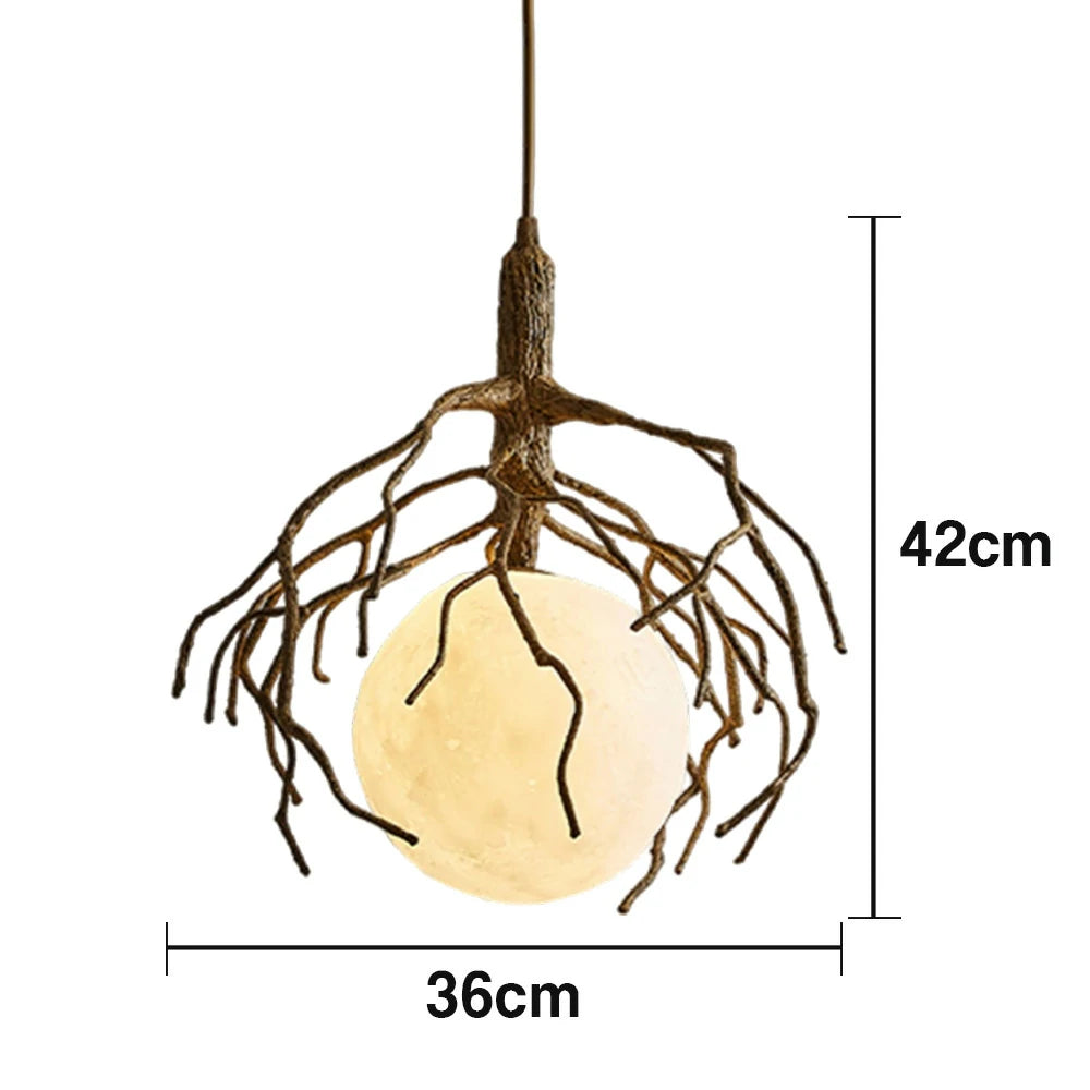 LIVARA Branch Moon Pendant Light B with Warm Light, 3D Printed Moon Shade Resin Tree Design Ceiling Lamp