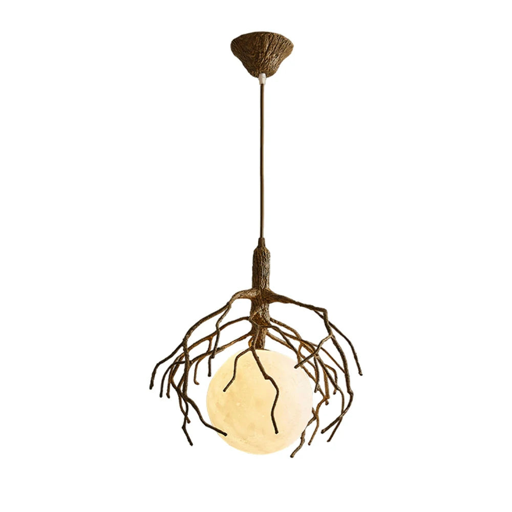 LIVARA Branch Moon Pendant Light B with Warm Light, 3D Printed Moon Shade Resin Tree Design Ceiling Lamp