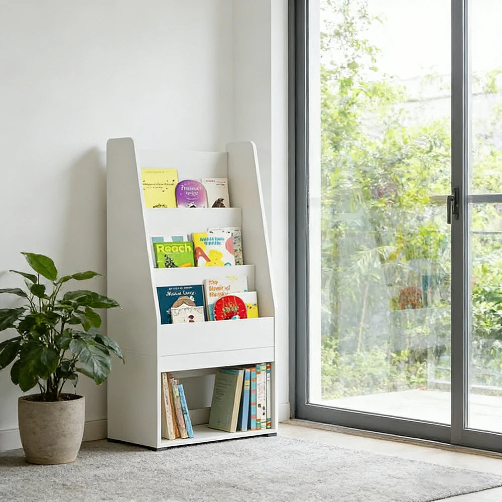 LIVARA Kids Solid Wood Book Display Shelf - Front-Facing Picture Book Rack, Large Capacity Storage for Playroom & Bedroom - White