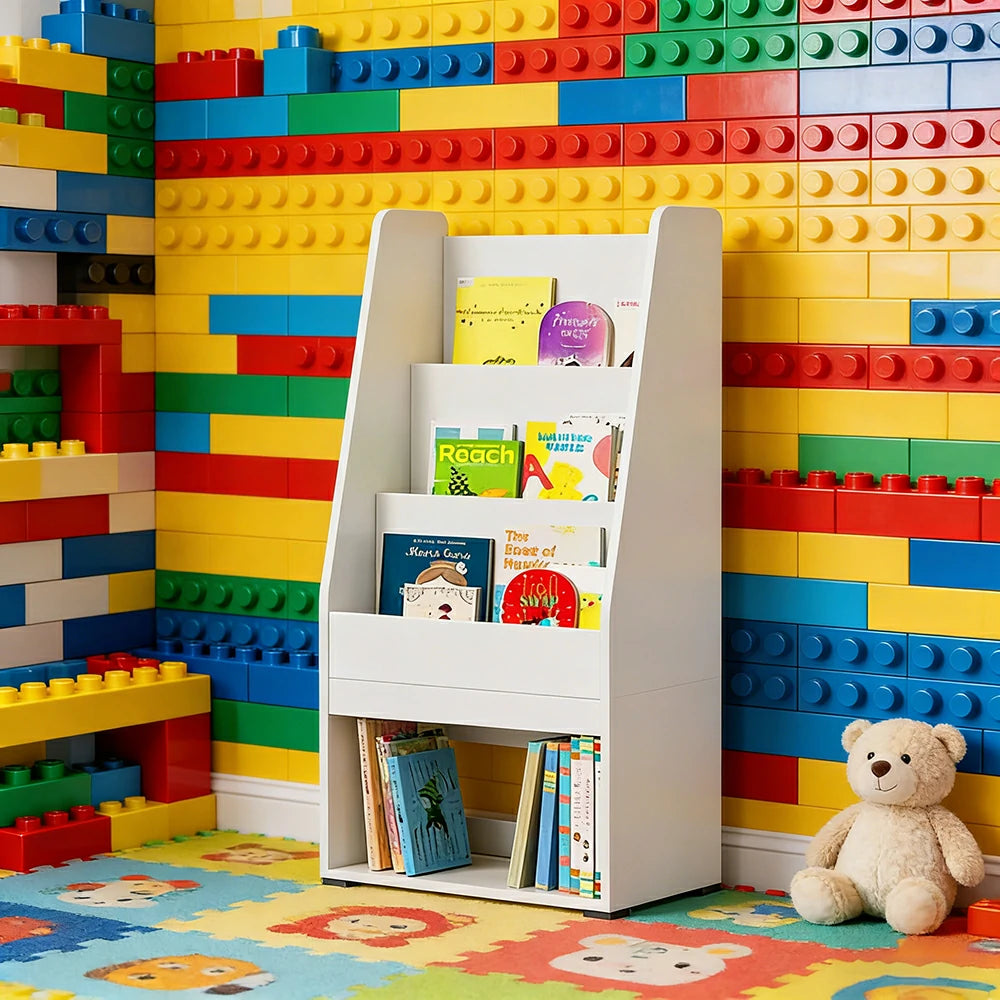 LIVARA Kids Solid Wood Book Display Shelf - Front-Facing Picture Book Rack, Large Capacity Storage for Playroom & Bedroom - White