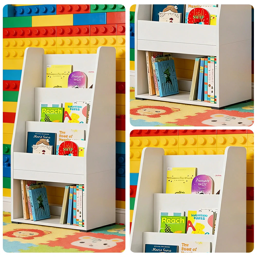 LIVARA Kids Solid Wood Book Display Shelf - Front-Facing Picture Book Rack, Large Capacity Storage for Playroom & Bedroom - White