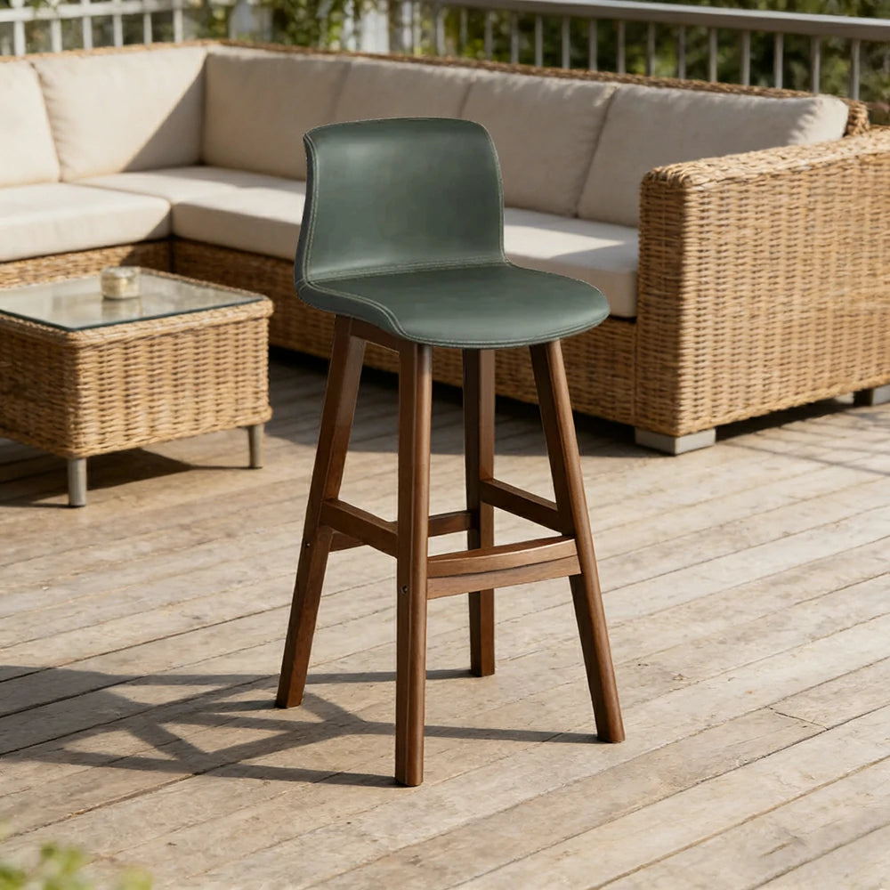 LIVARA Dining Chair Ergonomic Wide Seat Solid Wood Frame Faux Leather Upholstery High-Resilience Cushion - Green