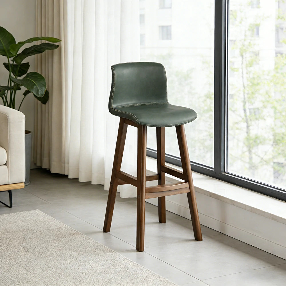 LIVARA Dining Chair Ergonomic Wide Seat Solid Wood Frame Faux Leather Upholstery High-Resilience Cushion - Green