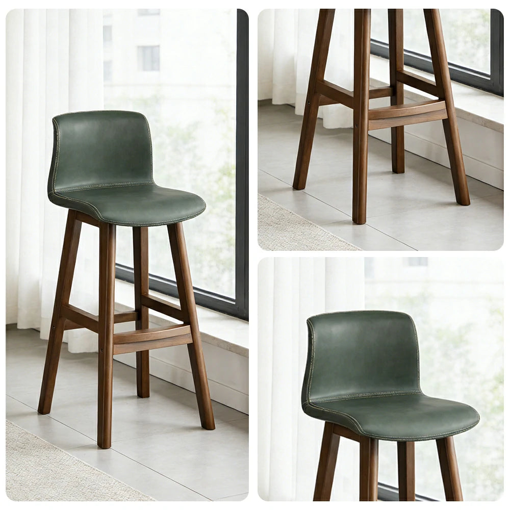 LIVARA Dining Chair Ergonomic Wide Seat Solid Wood Frame Faux Leather Upholstery High-Resilience Cushion - Green