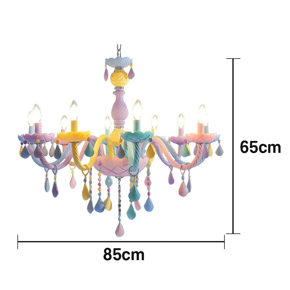 LIVARA Macaron Chandelier 5/8/10-Head LED Warm Light, Colorful Glass & Stainless Steel Ceiling Lamp for Kids Room
