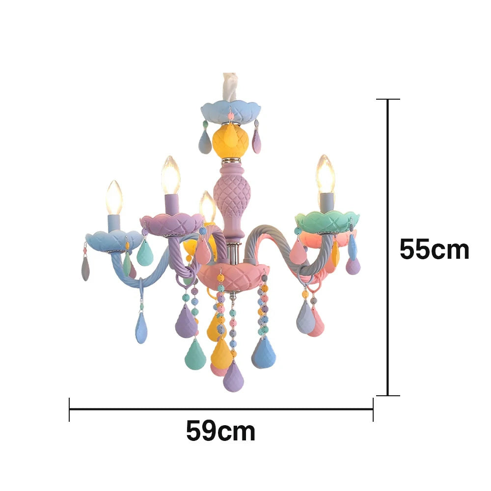 LIVARA Macaron Chandelier 5/8/10-Head LED Warm Light, Colorful Glass & Stainless Steel Ceiling Lamp for Kids Room
