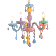 LIVARA Macaron Chandelier 5/8/10-Head LED Warm Light, Colorful Glass & Stainless Steel Ceiling Lamp for Kids Room