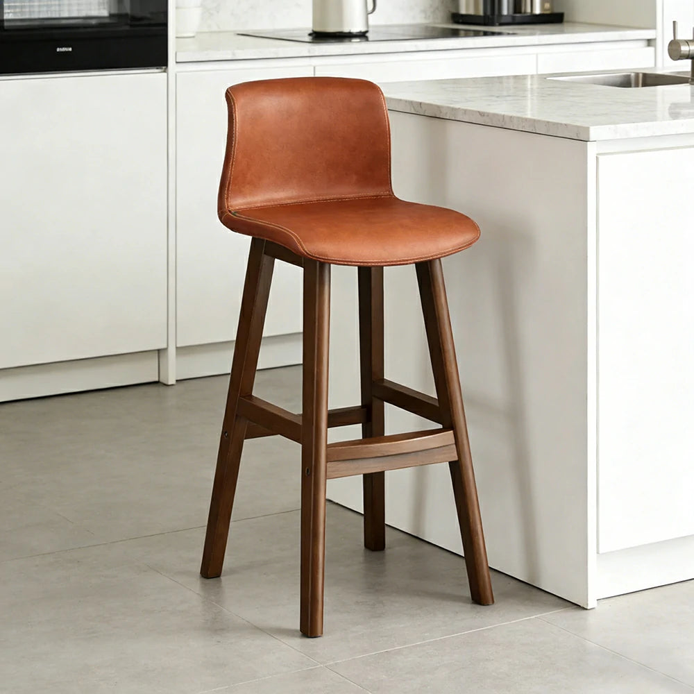 LIVARA Dining Chair Ergonomic Wide Seat Solid Wood Frame Faux Leather Upholstery High-Resilience Cushion - Orange